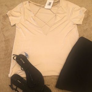 NWT Boutique pale pink criss cross back top